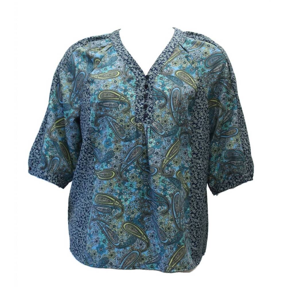 NEW N TOUCH women's paisley print top in navy & teal